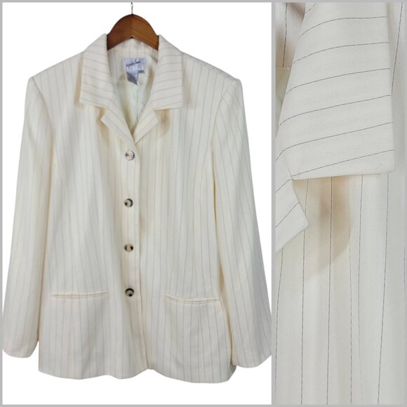 Vintage Jacqueline Ferrar Blazer Jacket Plus 18 Cream Pin Stripe Professional - Picture 1 of 6